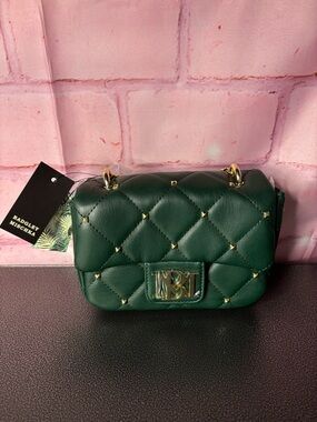 Badgley Mischka Dark Green Quilted Mini Crossbody with Gold Hardware